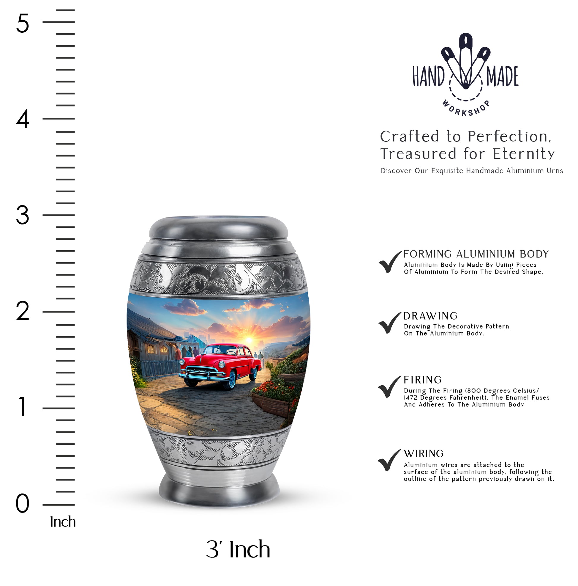 Azure Car Cremation Urn lifestyle display on memorial shelf - regal car design with crown-inspired accents - mini keepsake memorial for portion of cremation ashes