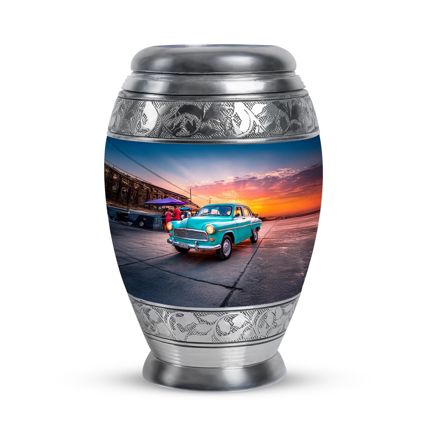 Blue Breathtaking Car Memorial Urn for Ashes - 10-inch, 200 cu in - Yatskia