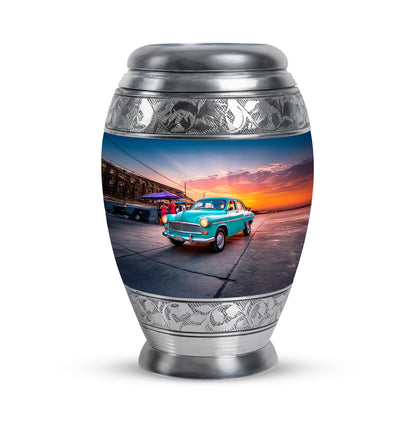 Blue Breathtaking Car Memorial Urn for Ashes - 10-inch, 200 cu in - Yatskia