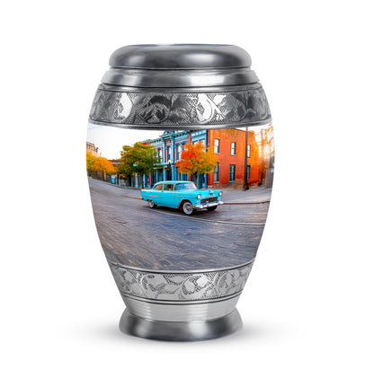 Inspiring Silver Car Farewell Urn for Human Ashes - 10-inch, 200 cu in - Yatskia