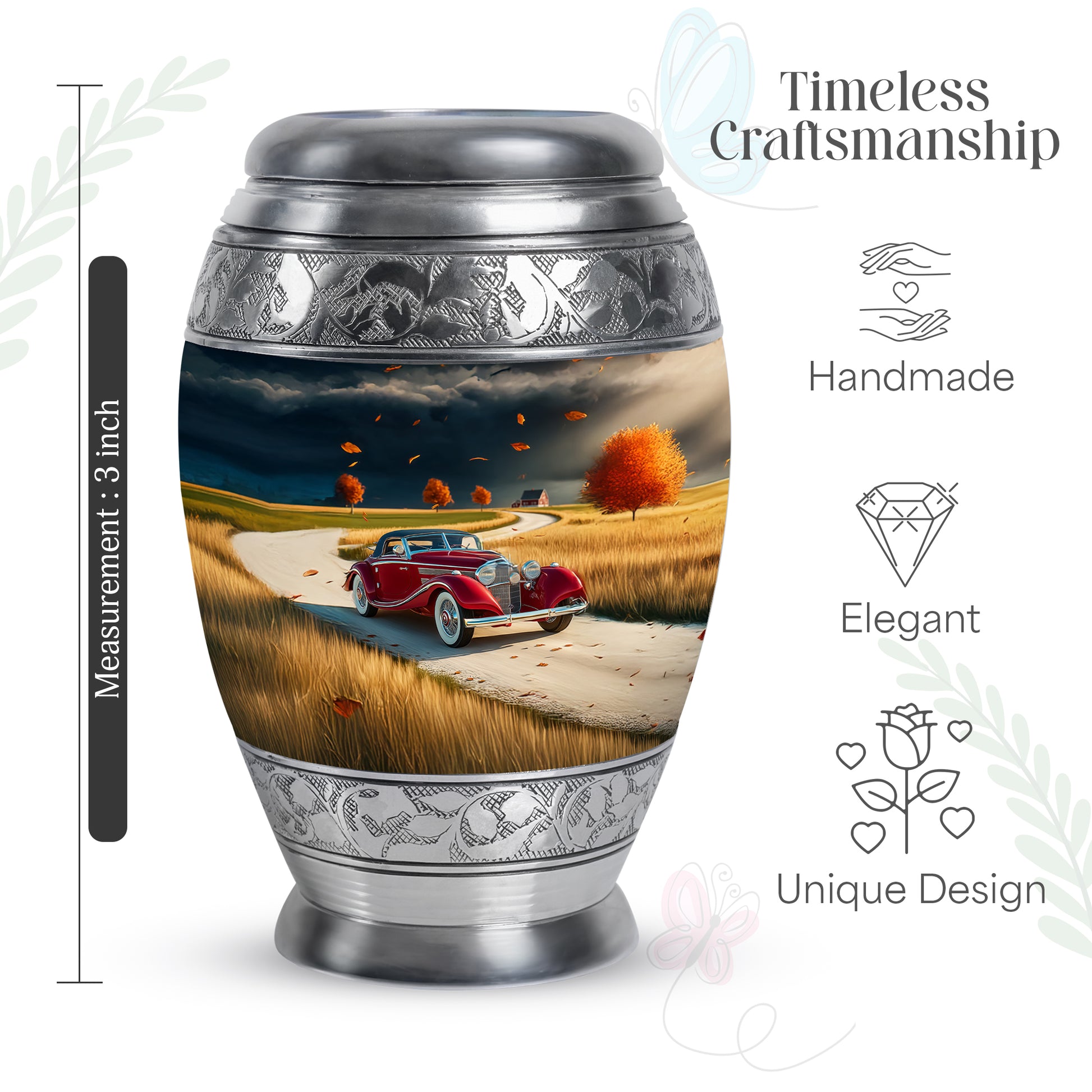 Misty Blue Car Cremation Urn lifestyle display on memorial shelf - regal car design with crown-inspired accents - mini keepsake memorial for portion of cremation ashes