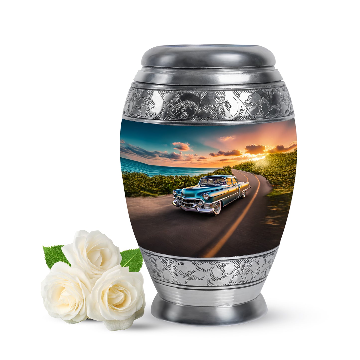 Blue Car Blessing Cremation Urns for Human Ashes - 10-inch, 200 cu in - Yatskia