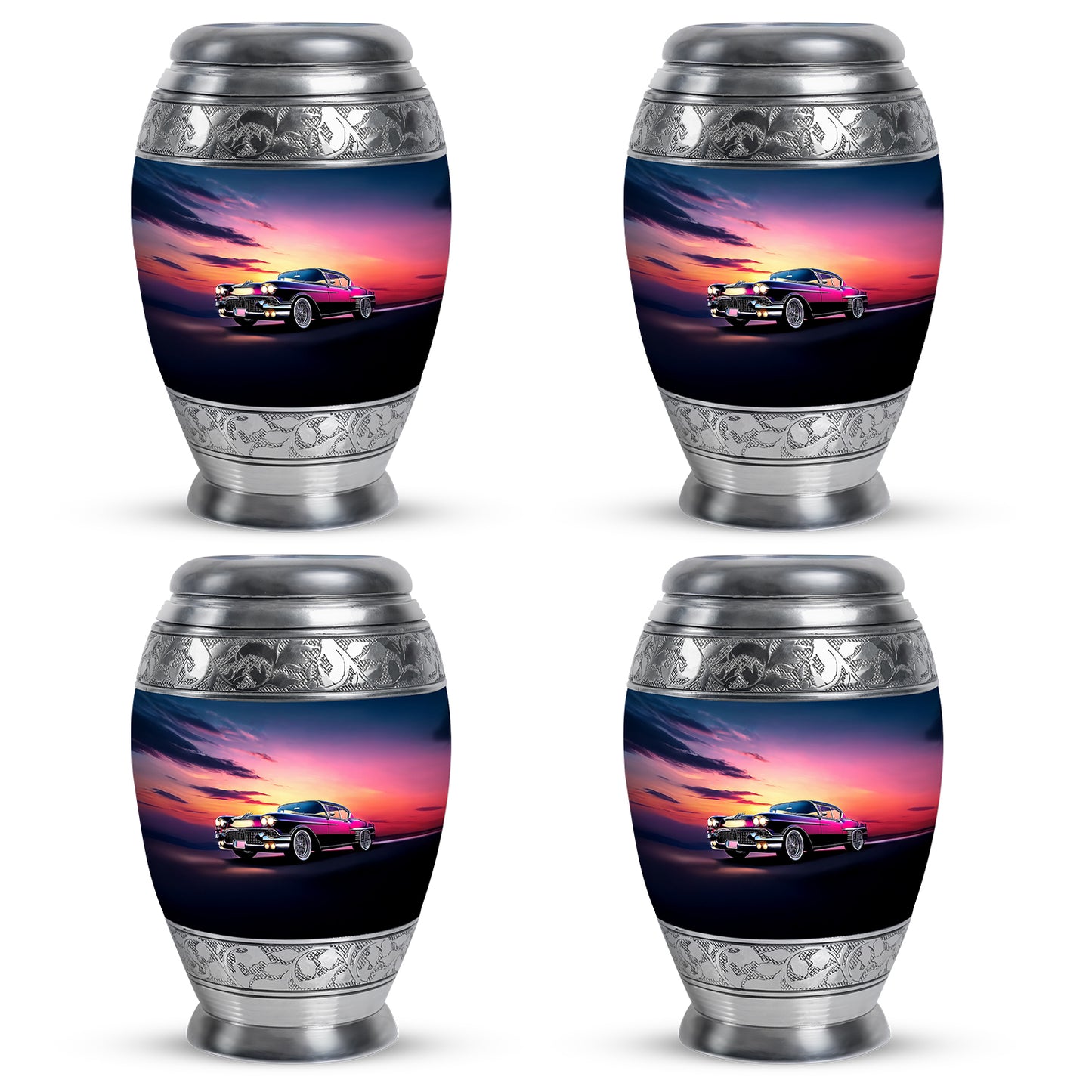 Misty Blue Car Cremation Urn urn with complimentary velvet bag - regal car design with crown-inspired accents - 10 inch aluminum urn for cremated remains