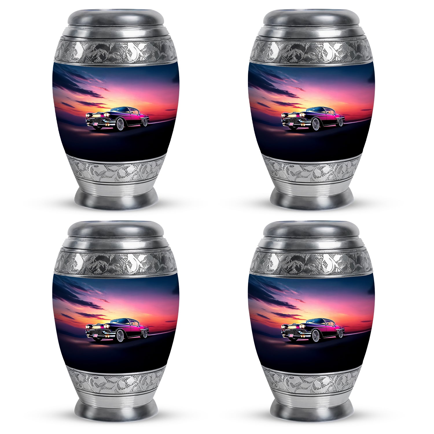 Misty Blue Car Cremation Urn urn with complimentary velvet bag - regal car design with crown-inspired accents - 10 inch aluminum urn for cremated remains