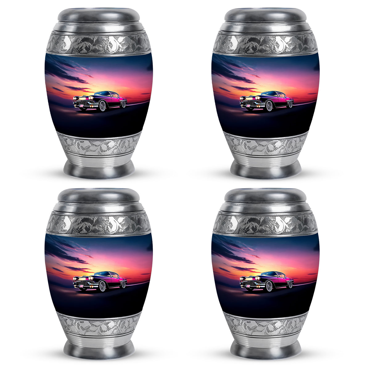 Misty Blue Car Cremation Urn urn with complimentary velvet bag - regal car design with crown-inspired accents - 10 inch aluminum urn for cremated remains