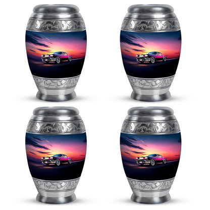 Misty Blue Car Cremation Urn urn with complimentary velvet bag - regal car design with crown-inspired accents - 10 inch aluminum urn for cremated remains