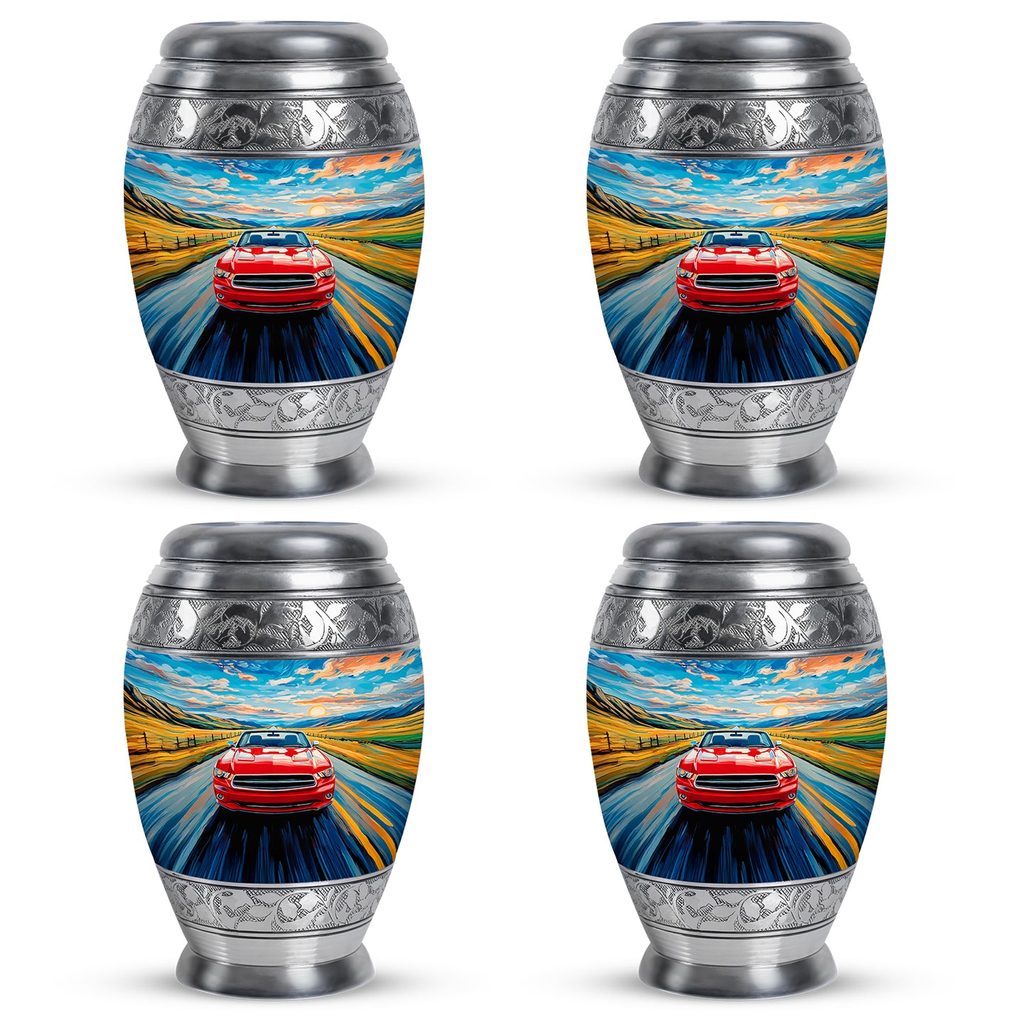 Slate Blue Car Cremation Urn urn with complimentary velvet bag - regal car design with crown-inspired accents - 10 inch aluminum urn for cremated remains