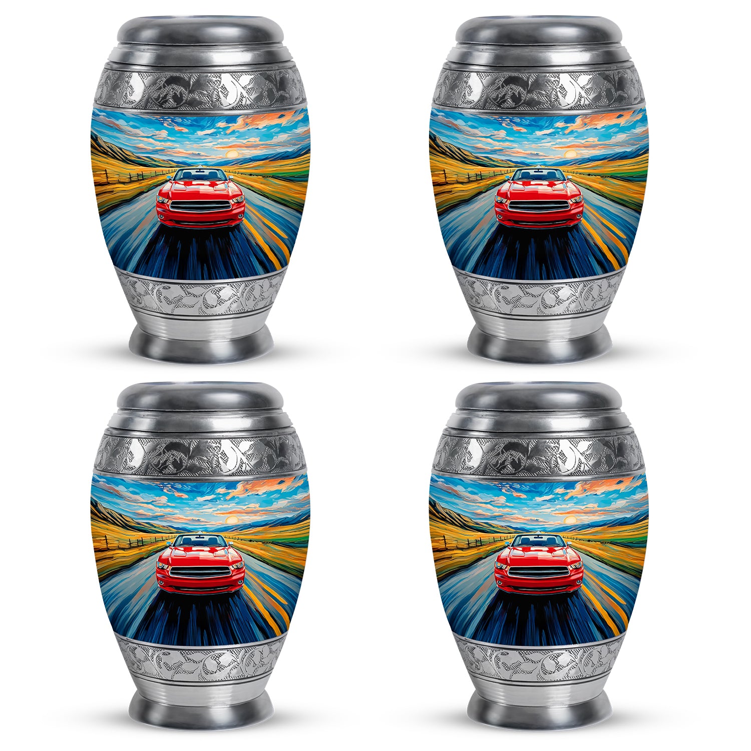 Slate Blue Car Cremation Urn urn with complimentary velvet bag - regal car design with crown-inspired accents - 10 inch aluminum urn for cremated remains