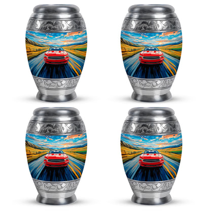Slate Blue Car Cremation Urn urn with complimentary velvet bag - regal car design with crown-inspired accents - 10 inch aluminum urn for cremated remains