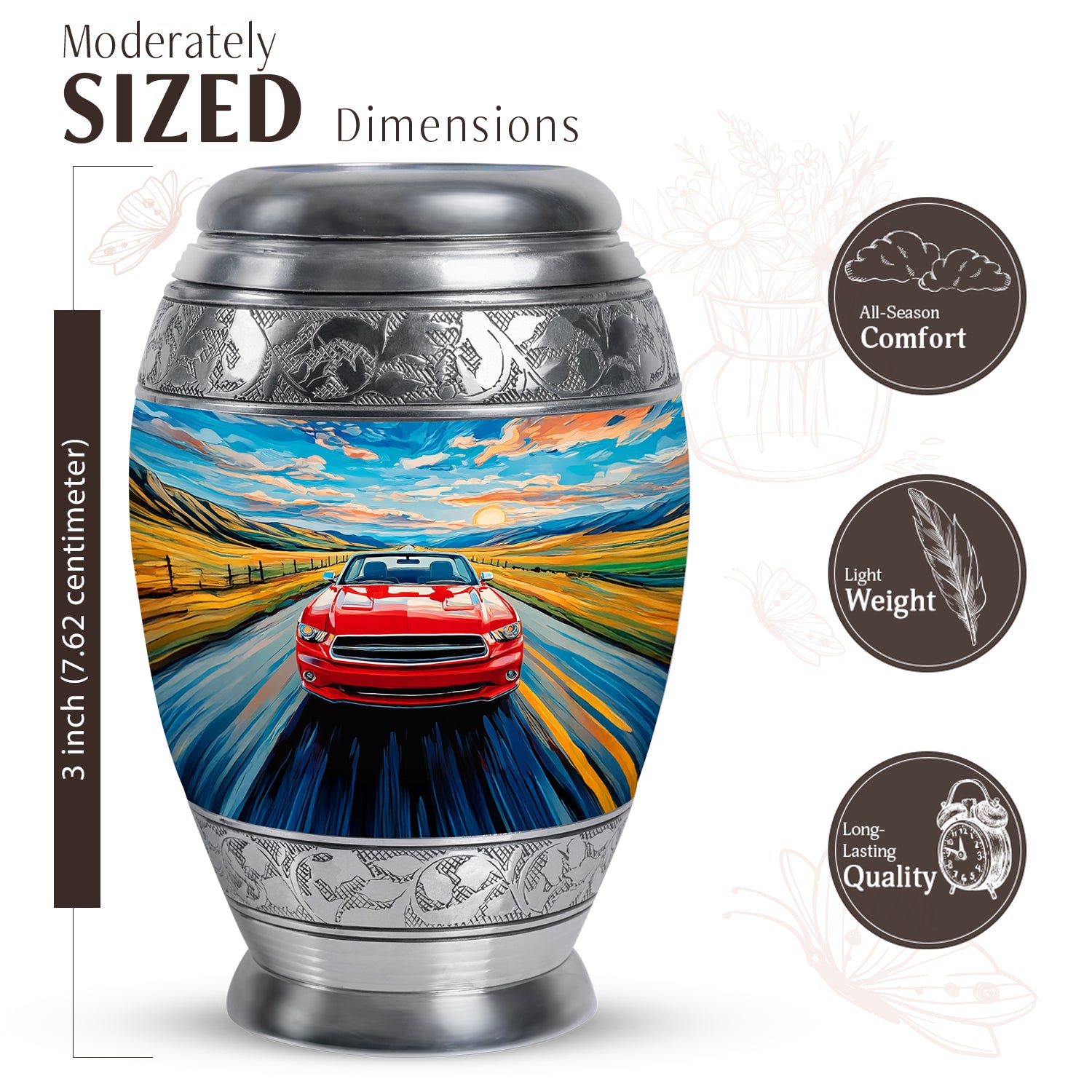 Sky Blue Car Cremation Urn lifestyle display on memorial shelf - regal car design with crown-inspired accents - mini keepsake memorial for portion of cremation ashes