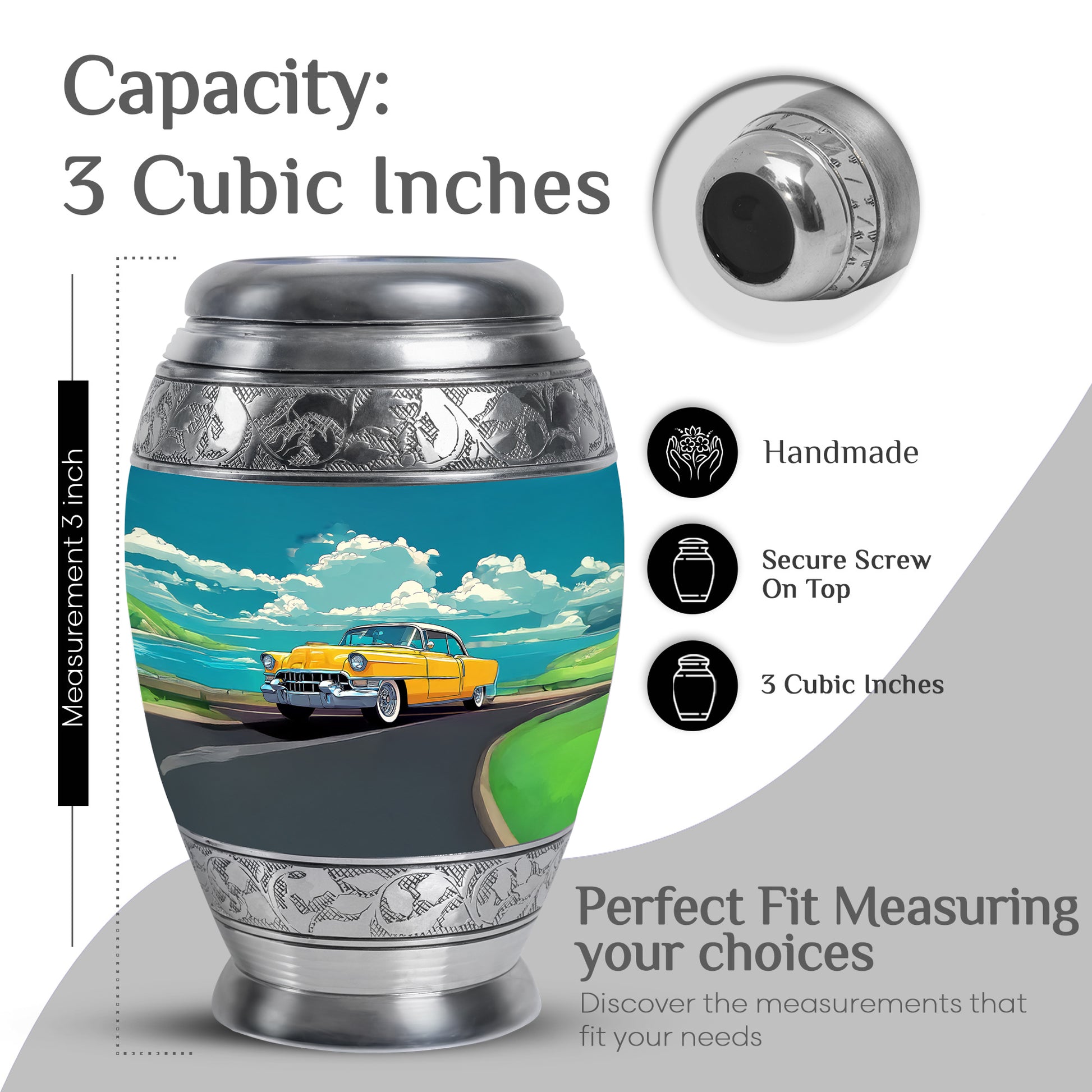 Sea Green Teal Car Cremation Urn lifestyle display on memorial shelf - regal car design with crown-inspired accents - mini keepsake memorial for portion of cremation ashes