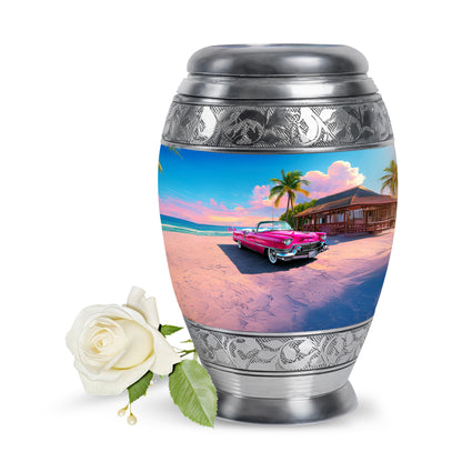 Stunning Blue Car Guardian Urn for Human Ashes - 10-inch, 200 cu in - Yatskia