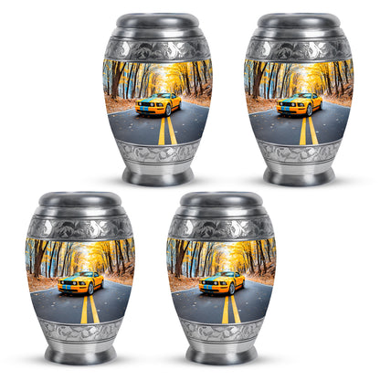 Slate Blue Car Cremation Urn urn with complimentary velvet bag - regal car design with crown-inspired accents - 10 inch aluminum urn for cremated remains