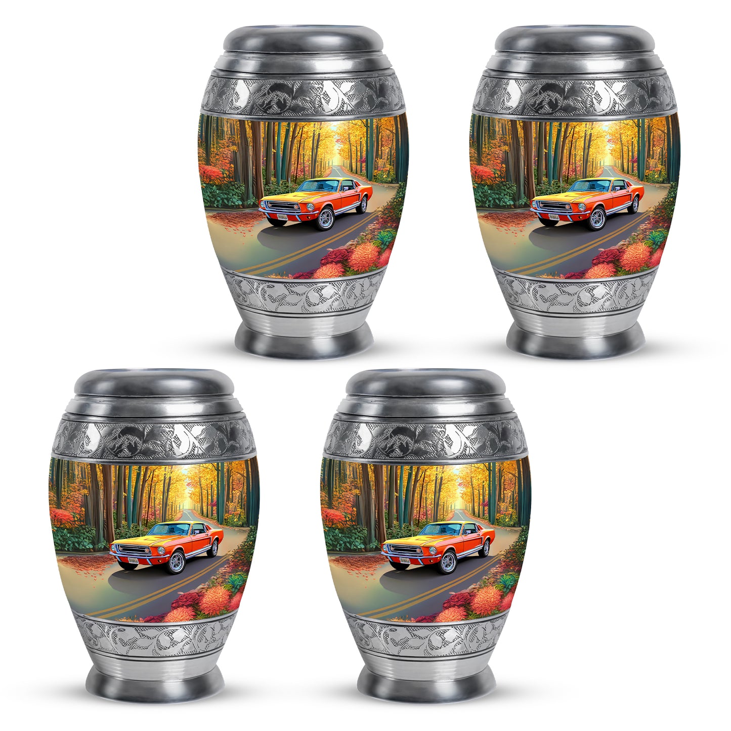 Amber Gold Car Cremation Urn urn with complimentary velvet bag - regal car design with crown-inspired accents - 10 inch aluminum urn for cremated remains
