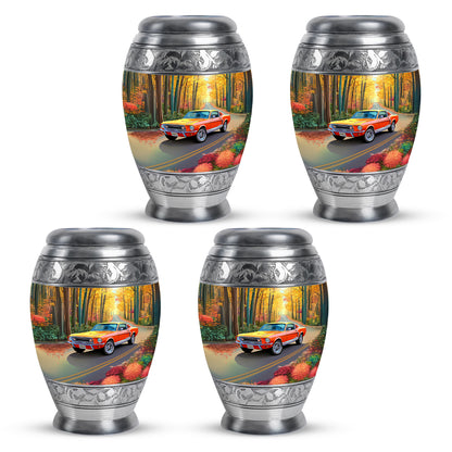 Amber Gold Car Cremation Urn urn with complimentary velvet bag - regal car design with crown-inspired accents - 10 inch aluminum urn for cremated remains