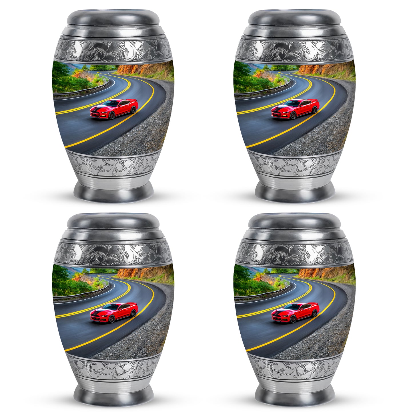 Rich Black Car Cremation Urn urn with complimentary velvet bag - regal car design with crown-inspired accents - 10 inch aluminum urn for cremated remains