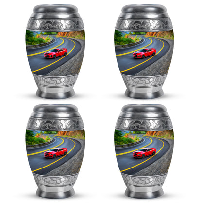 Rich Black Car Cremation Urn urn with complimentary velvet bag - regal car design with crown-inspired accents - 10 inch aluminum urn for cremated remains