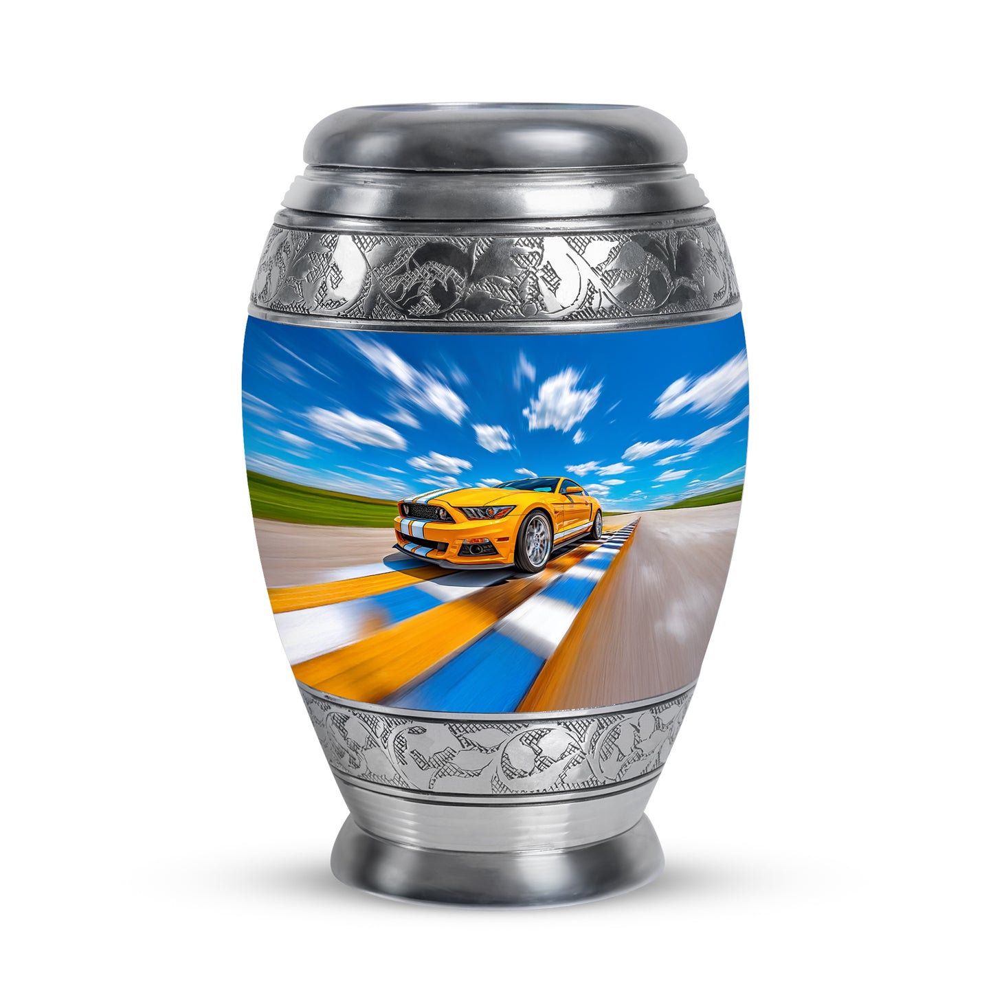 Timeless Blue Car Cremation Urn for Ashes - 10-inch, 200 cu in - Yatskia