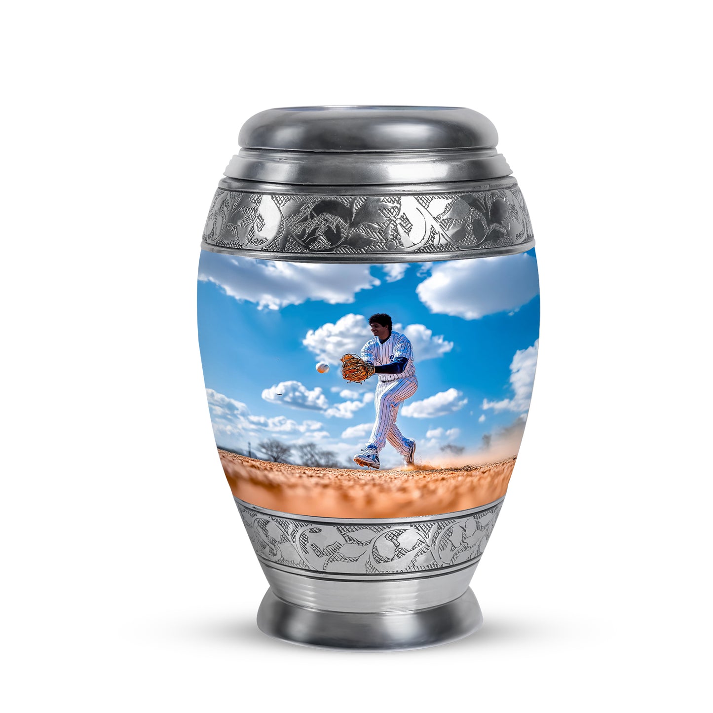 Inspiring Blue Baseball Reflection Urn for Human Ashes - 10-inch, 200 cu in - Yatskia