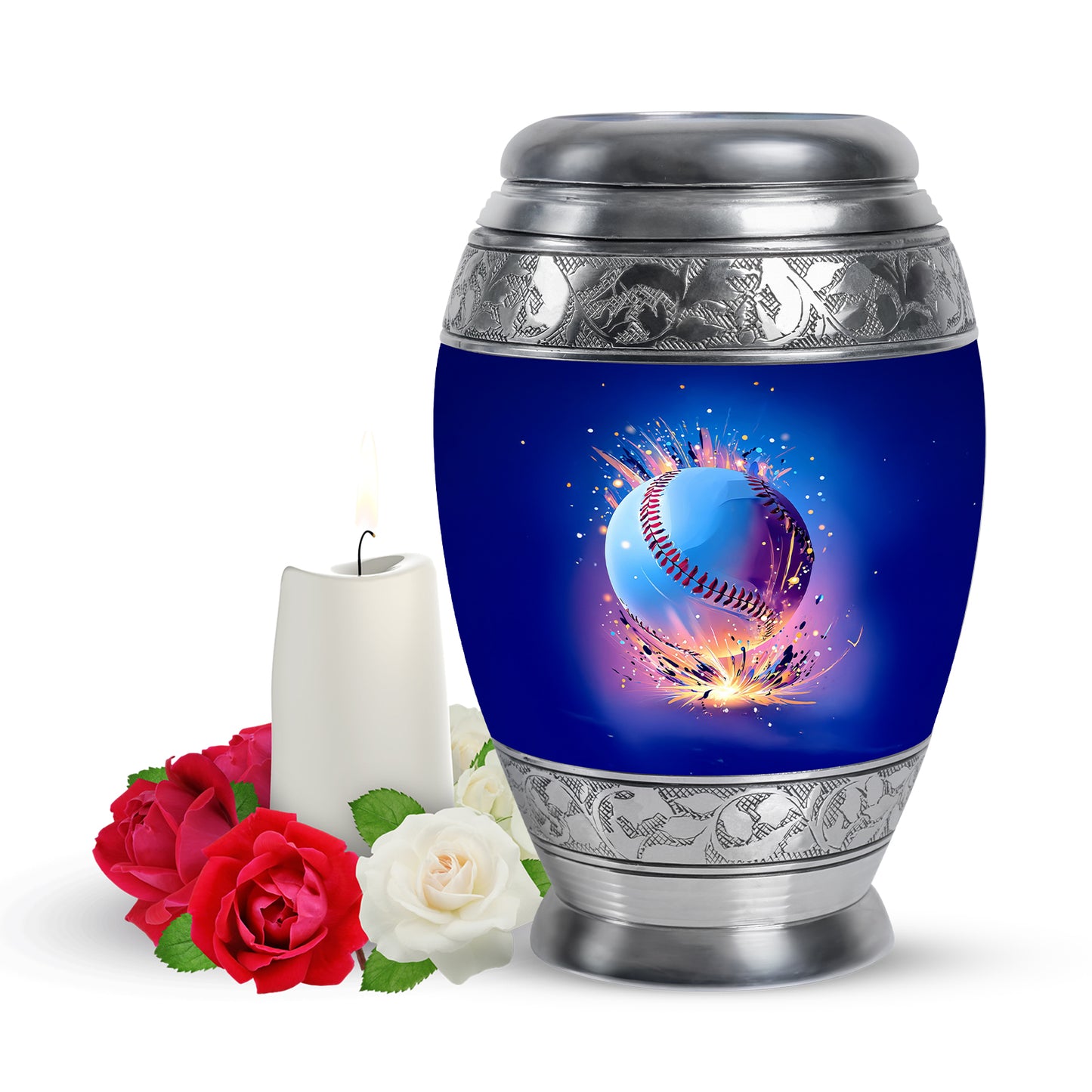 Blue Treasured Baseball Cremation Urns for Human Ashes - 10-inch, 200 cu in - Yatskia