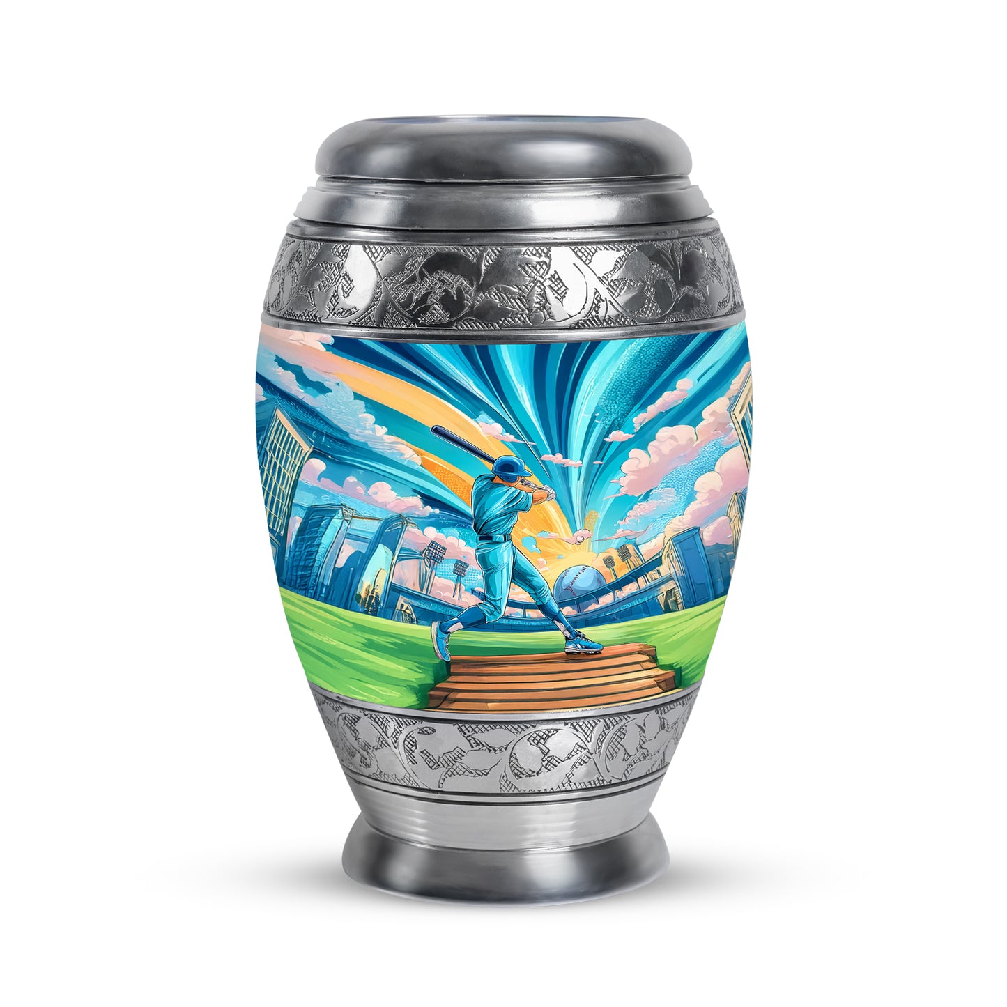 Inspiring Teal Baseball Farewell Urn for Human Ashes - 10-inch, 200 cu in - Yatskia
