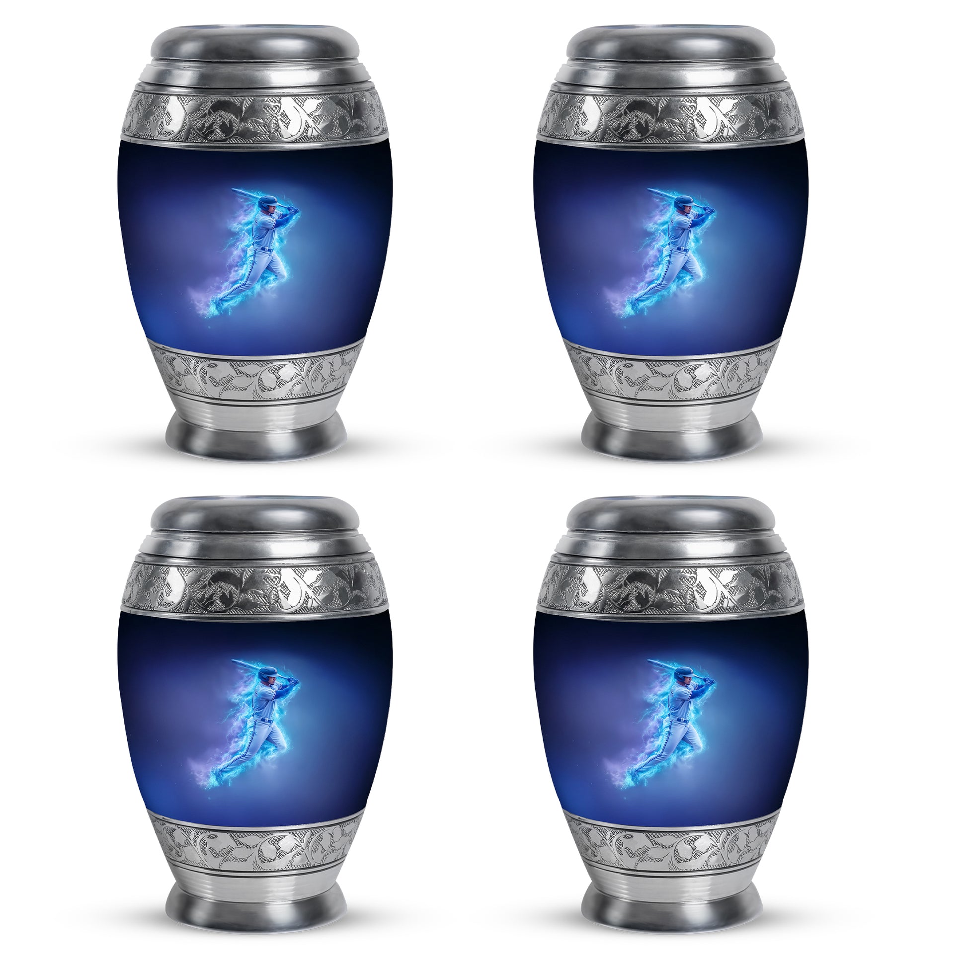 Celestial Blue Baseball Cremation Urn urn with complimentary velvet bag - regal baseball design with crown-inspired accents - 10 inch aluminum urn for cremated remains