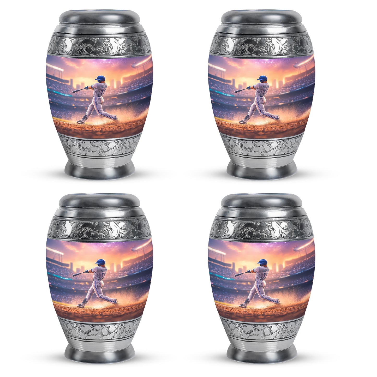 Coral Pink Baseball Cremation Urn urn with complimentary velvet bag - regal baseball design with crown-inspired accents - 10 inch aluminum urn for cremated remains