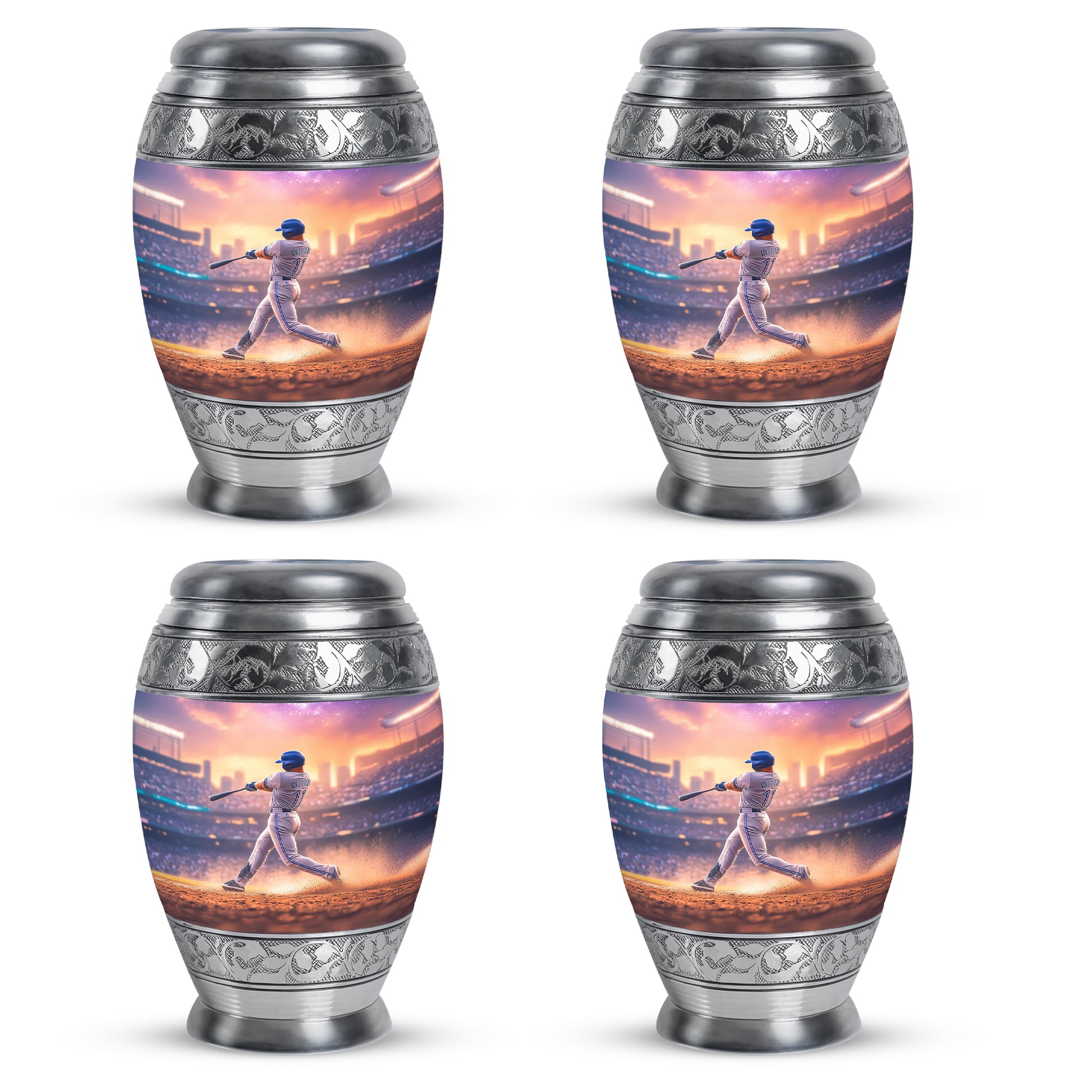 Coral Pink Baseball Cremation Urn urn with complimentary velvet bag - regal baseball design with crown-inspired accents - 10 inch aluminum urn for cremated remains