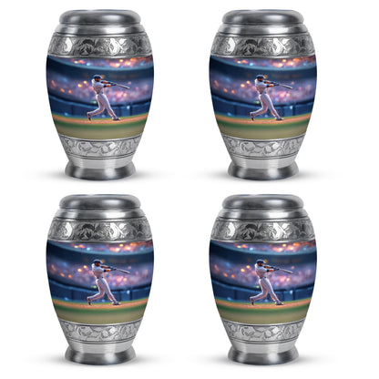 Serene Blue Baseball Cremation Urn urn with complimentary velvet bag - royal baseball engraving with decorative scrollwork - 10 inch aluminum urn for cremated remains
