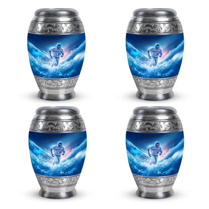 Royal Blue Baseball Cremation Urn urn with complimentary velvet bag - royal baseball engraving with decorative scrollwork - 10 inch aluminum urn for cremated remains