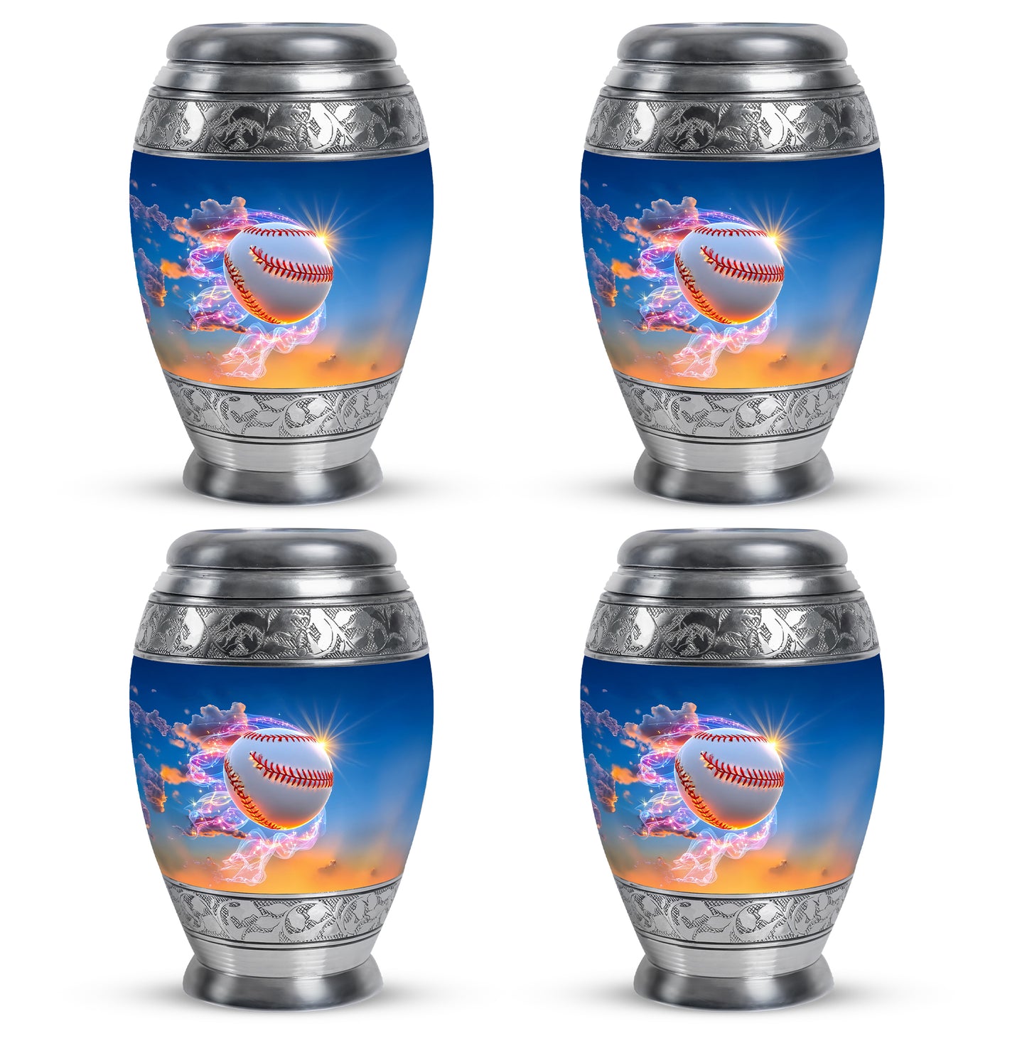 Misty Blue Baseball Cremation Urn urn with complimentary velvet bag - regal baseball design with crown-inspired accents - 10 inch aluminum urn for cremated remains