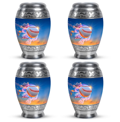 Misty Blue Baseball Cremation Urn urn with complimentary velvet bag - regal baseball design with crown-inspired accents - 10 inch aluminum urn for cremated remains