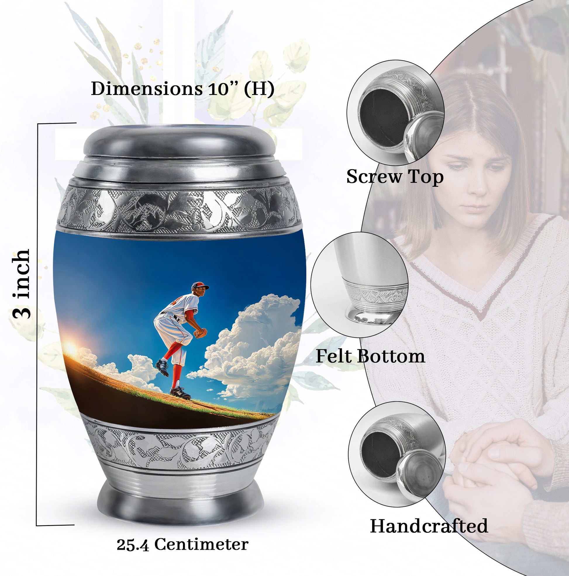 Sky Blue Baseball Cremation Urn lifestyle display on memorial shelf - regal baseball design with crown-inspired accents - mini keepsake memorial for portion of cremation ashes