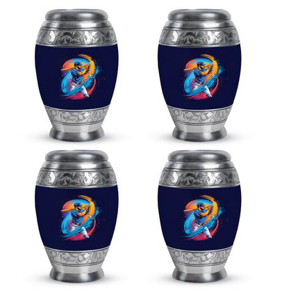 Soft Blue Baseball Cremation Urn urn with complimentary velvet bag - majestic baseball pattern with filigree border - 10 inch aluminum urn for cremated remains