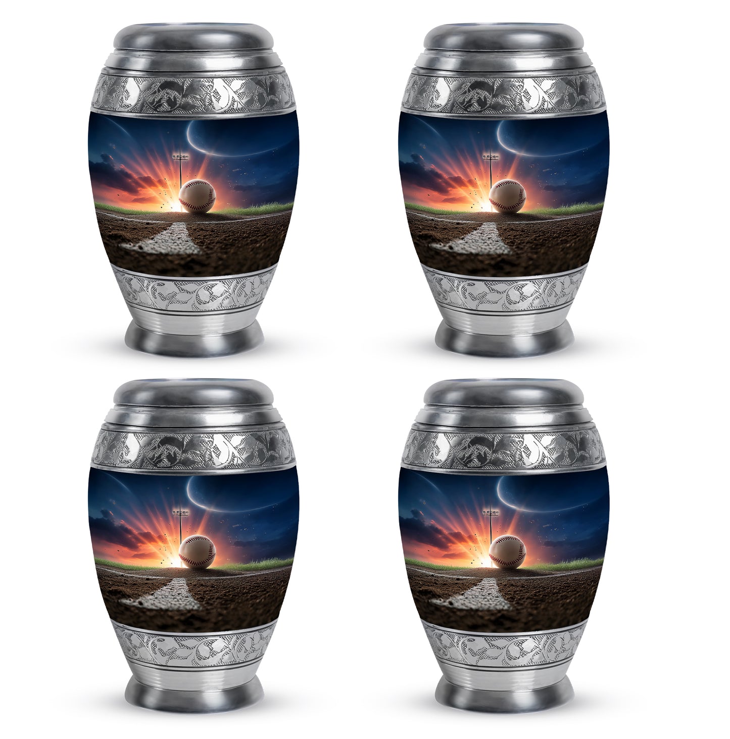 Indigo Baseball Cremation Urn urn with complimentary velvet bag - regal baseball design with crown-inspired accents - 10 inch aluminum urn for cremated remains