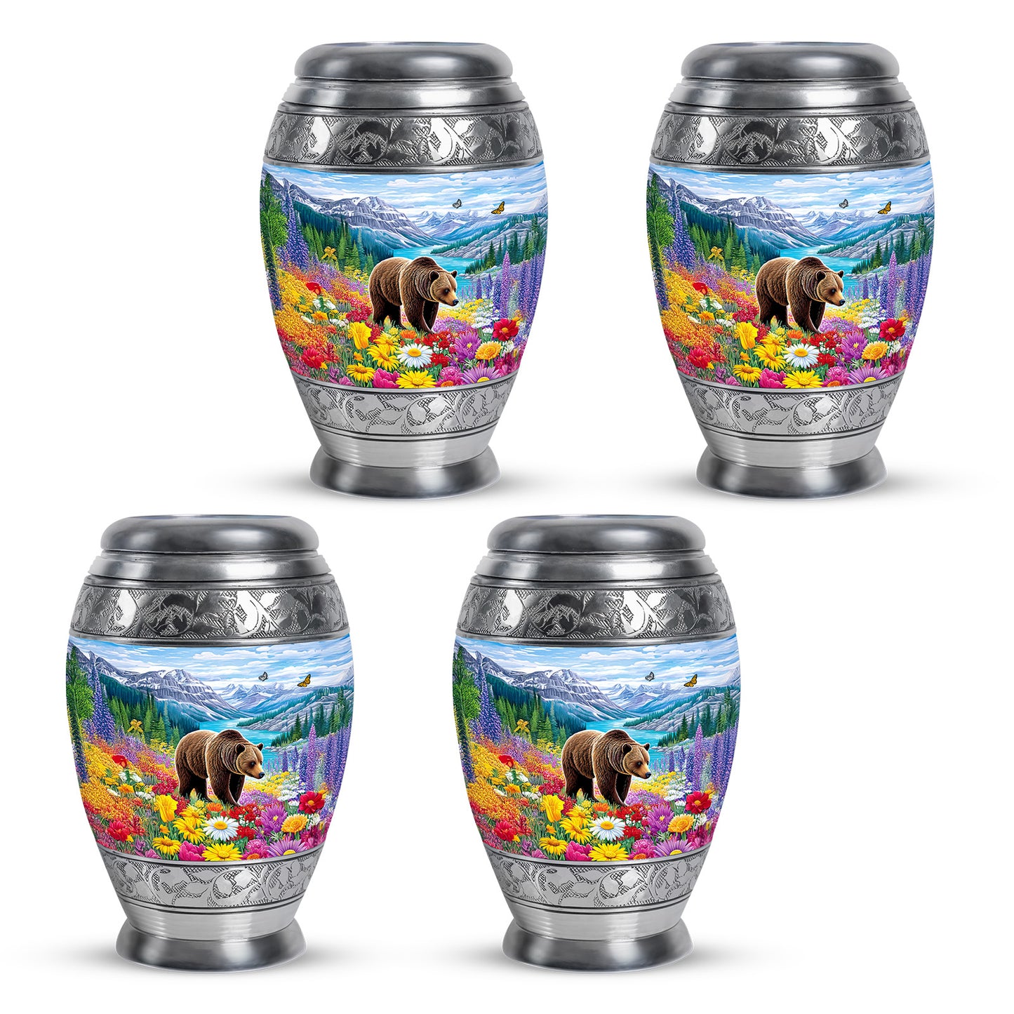 Indigo Bear Cremation Urn urn with complimentary velvet bag - regal bear design with crown-inspired accents - 10 inch aluminum urn for cremated remains