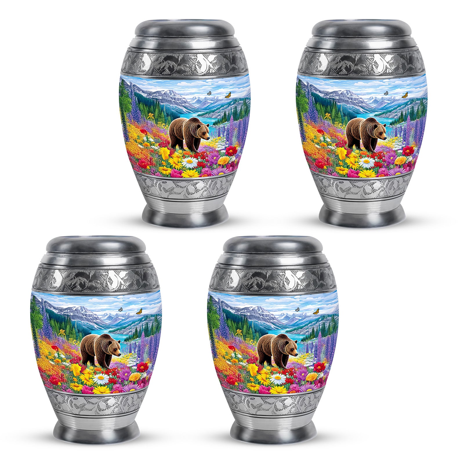 Indigo Bear Cremation Urn urn with complimentary velvet bag - regal bear design with crown-inspired accents - 10 inch aluminum urn for cremated remains