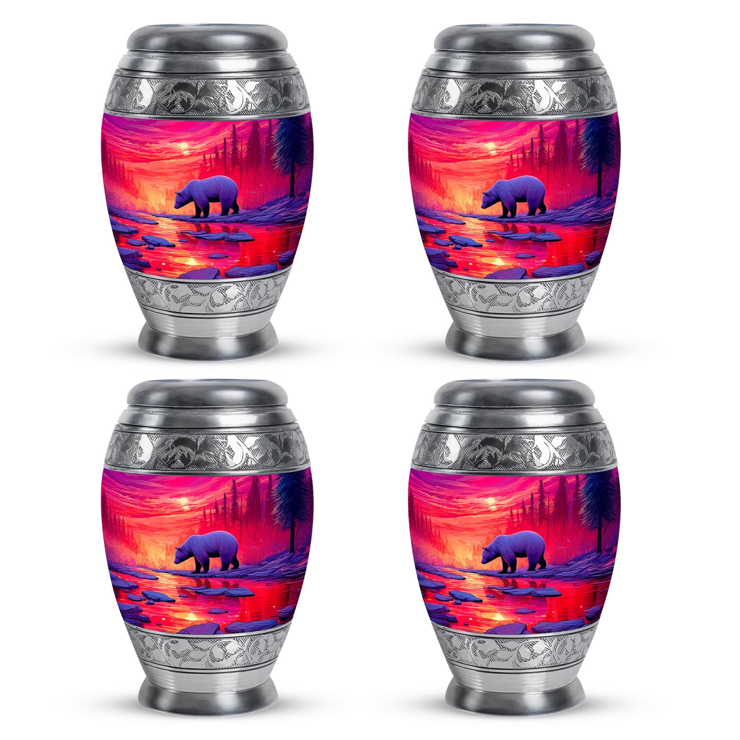 Coral Pink Bear Cremation Urn urn with complimentary velvet bag - regal bear design with crown-inspired accents - 10 inch aluminum urn for cremated remains
