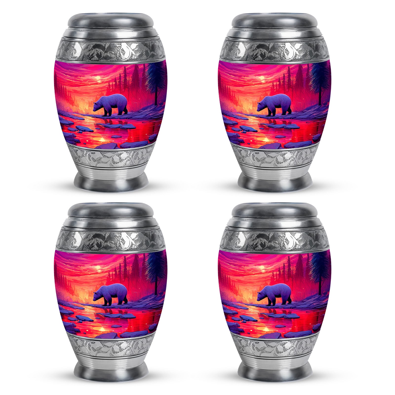 Coral Pink Bear Cremation Urn urn with complimentary velvet bag - regal bear design with crown-inspired accents - 10 inch aluminum urn for cremated remains