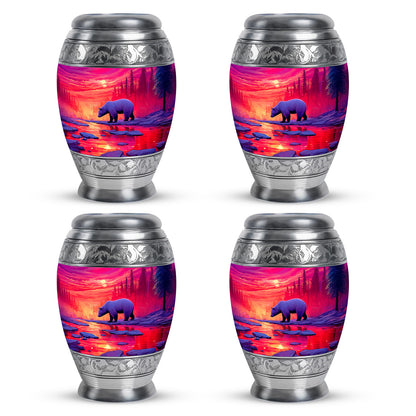 Coral Pink Bear Cremation Urn urn with complimentary velvet bag - regal bear design with crown-inspired accents - 10 inch aluminum urn for cremated remains
