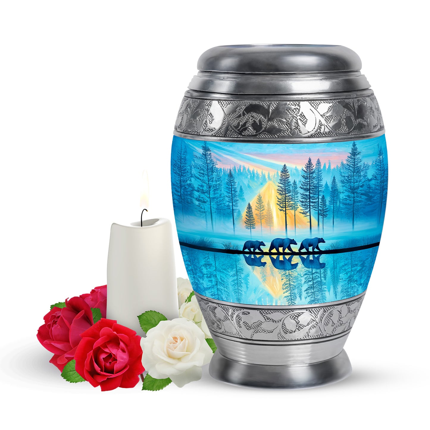 Personalized Teal Heavenly Bear Cremation Urns for Human Ashes - 10-inch, 200 cu in - Yatskia