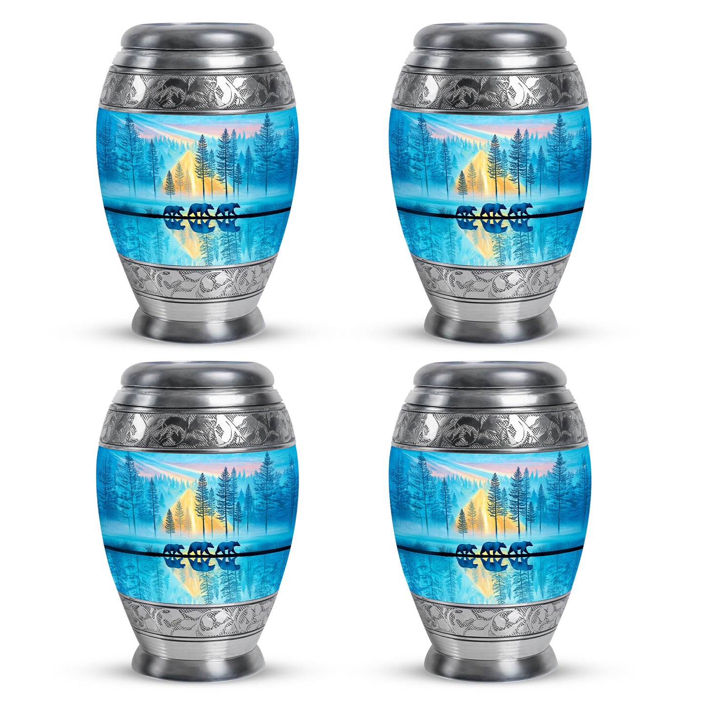 Jewel Teal Bear Cremation Urn urn with complimentary velvet bag - regal bear design with crown-inspired accents - 10 inch aluminum urn for cremated remains