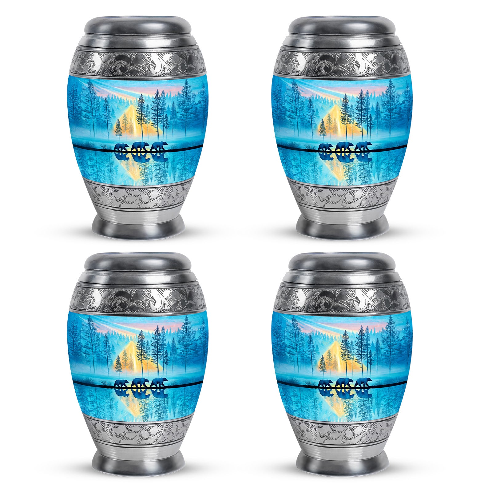 Jewel Teal Bear Cremation Urn urn with complimentary velvet bag - regal bear design with crown-inspired accents - 10 inch aluminum urn for cremated remains