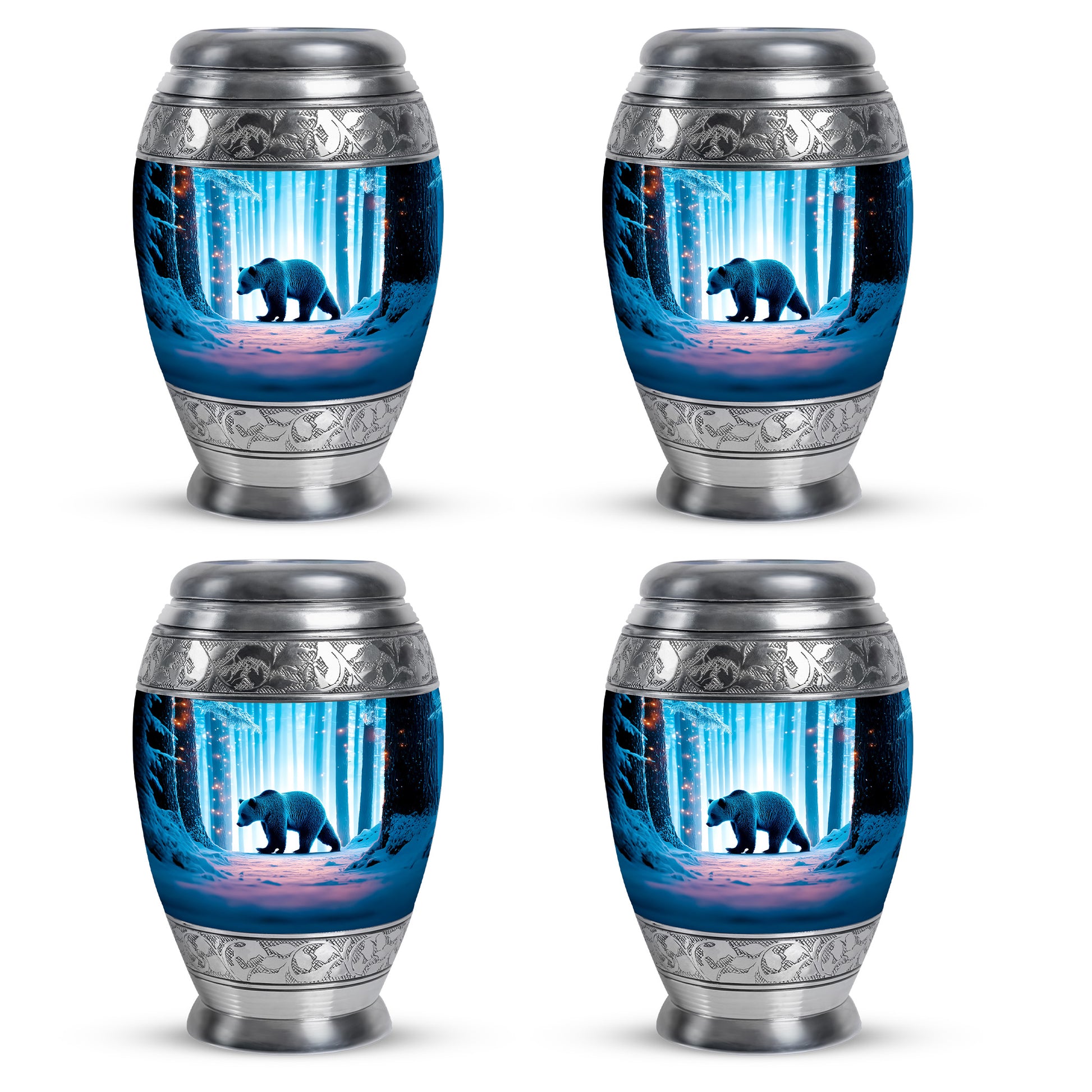 Cool Teal Bear Cremation Urn urn with complimentary velvet bag - regal bear design with crown-inspired accents - 10 inch aluminum urn for cremated remains