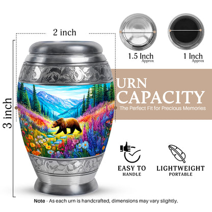 Ocean Teal Bear Cremation Urn lifestyle display on memorial shelf - regal bear design with crown-inspired accents - mini keepsake memorial for portion of cremation ashes