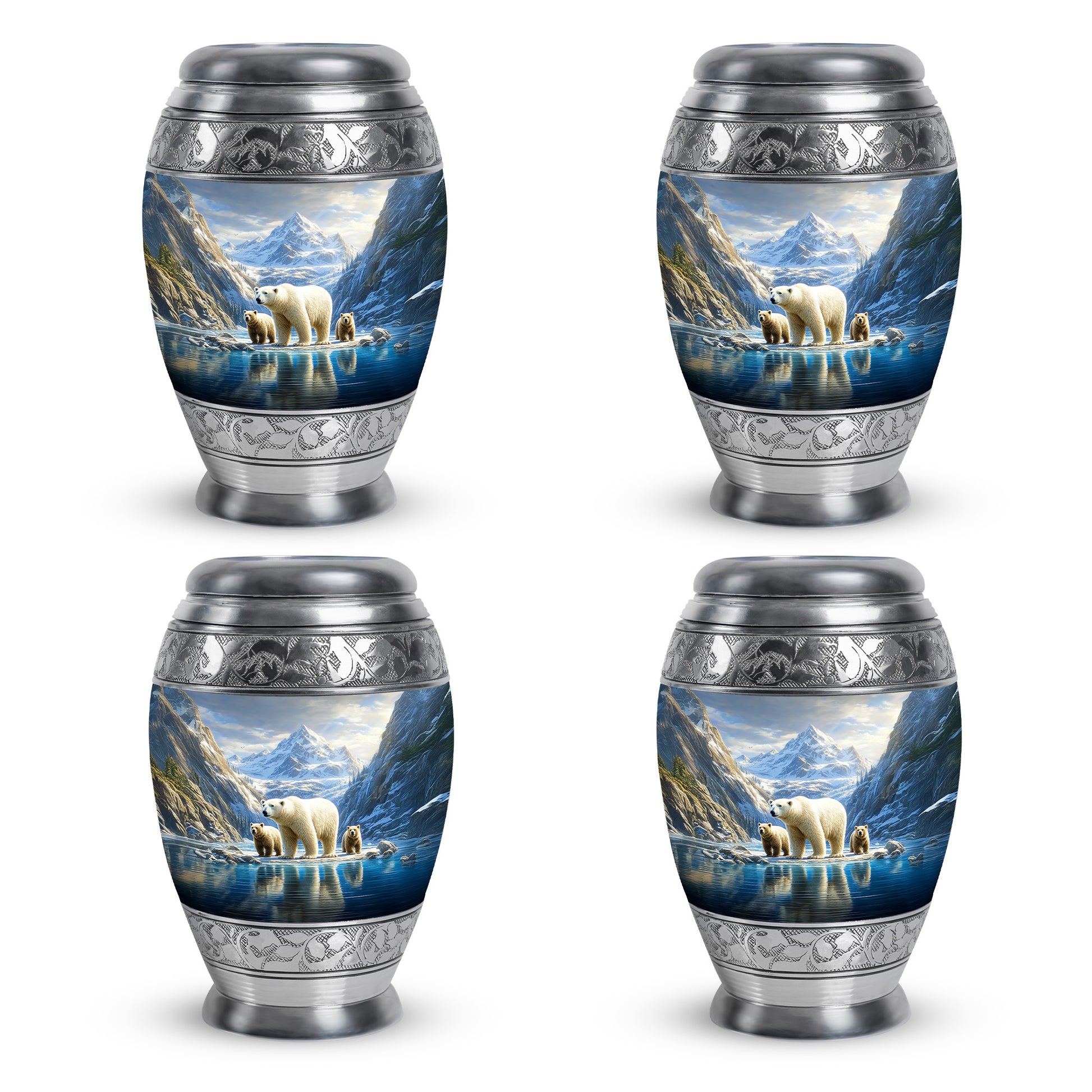 Sky Blue Bear Cremation Urn urn with complimentary velvet bag - regal bear design with crown-inspired accents - 10 inch aluminum urn for cremated remains