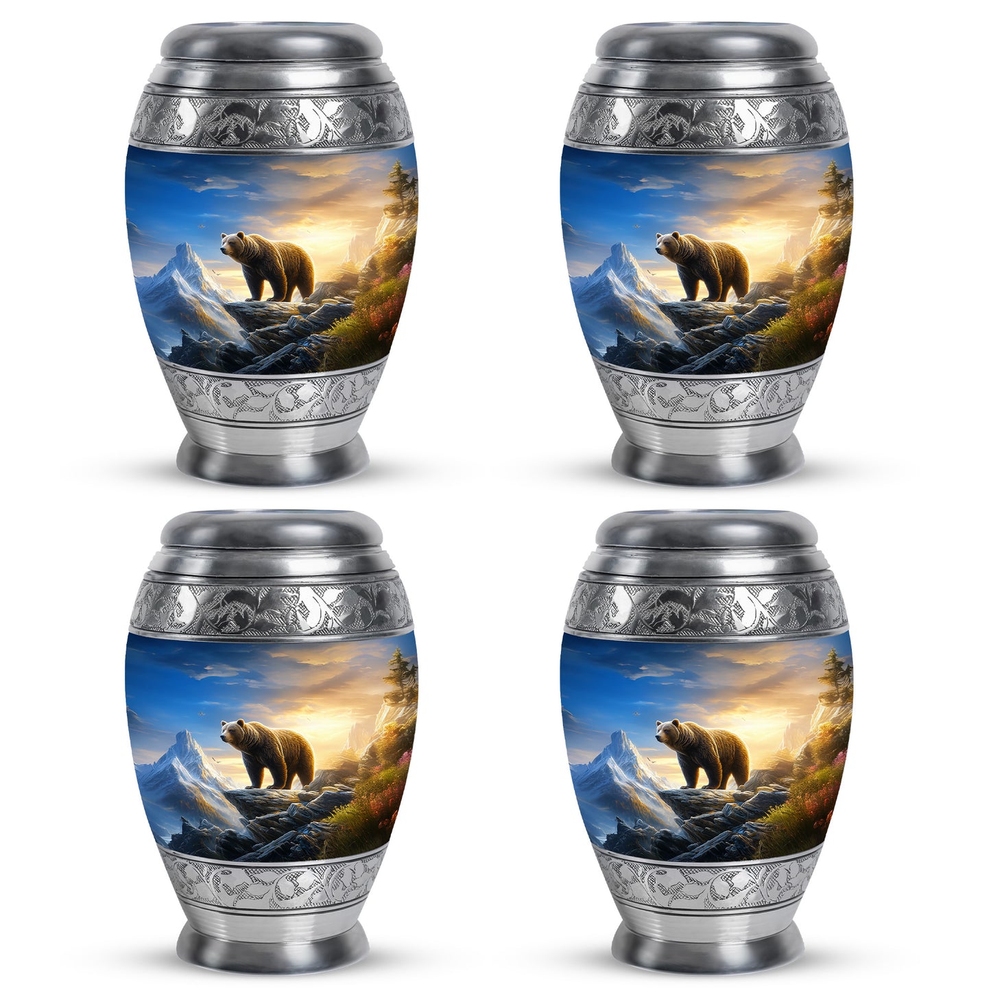 Navy Blue Bear Cremation Urn urn with complimentary velvet bag - regal bear design with crown-inspired accents - 10 inch aluminum urn for cremated remains