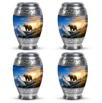 Navy Blue Bear Cremation Urn urn with complimentary velvet bag - regal bear design with crown-inspired accents - 10 inch aluminum urn for cremated remains