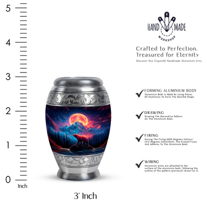 Cobalt Blue Bear Cremation Urn lifestyle display on memorial shelf - royal bear engraving with decorative scrollwork - mini keepsake memorial for portion of cremation ashes