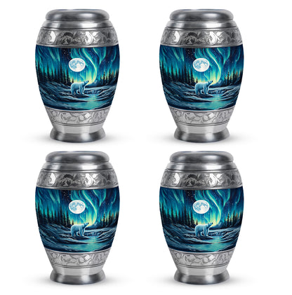 Azure Bear Cremation Urn urn with complimentary velvet bag - ornate monarch-style bear relief on brushed aluminum - 10 inch aluminum urn for cremated remains